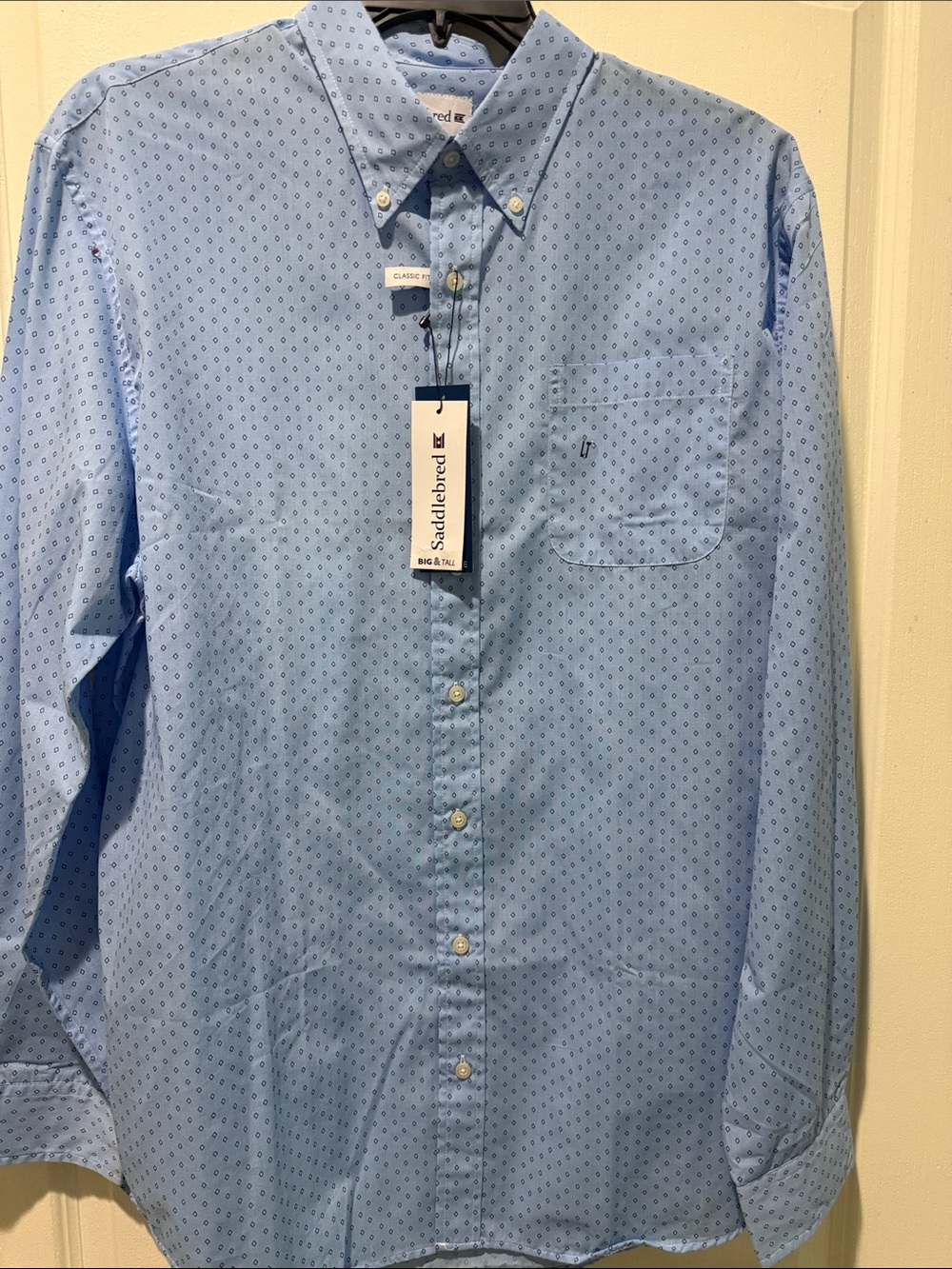 Saddlebred Light Blue Mini Diamond Print Button-Down Shirt